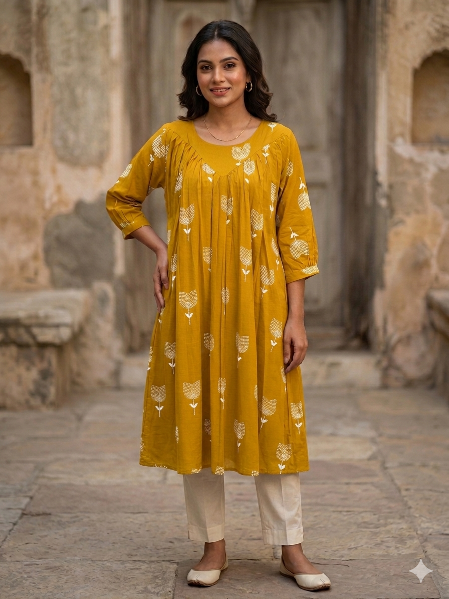 Pure cotton feeding top bottom set yellow