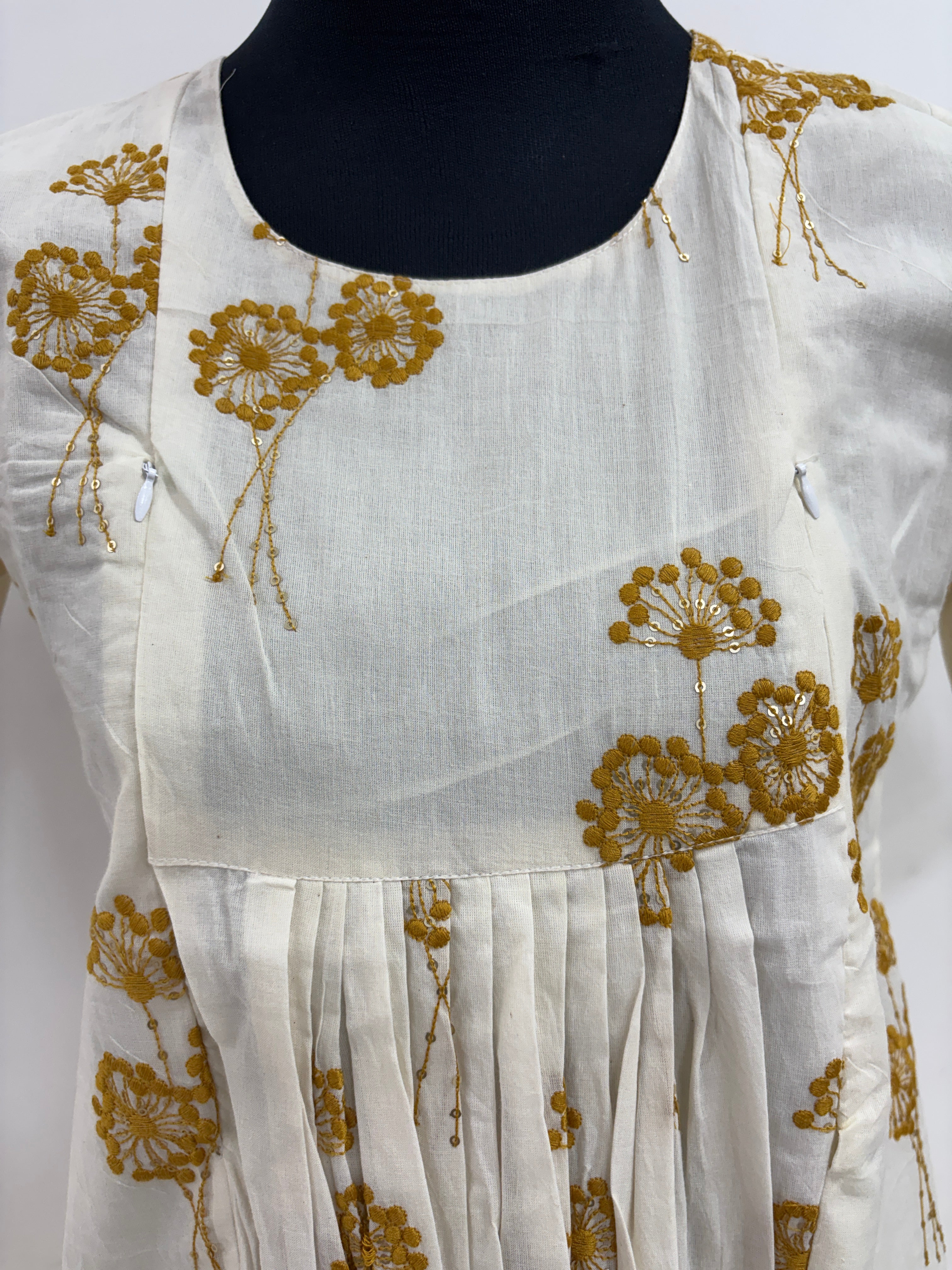 Cotton thread embroidery feeding Kurti