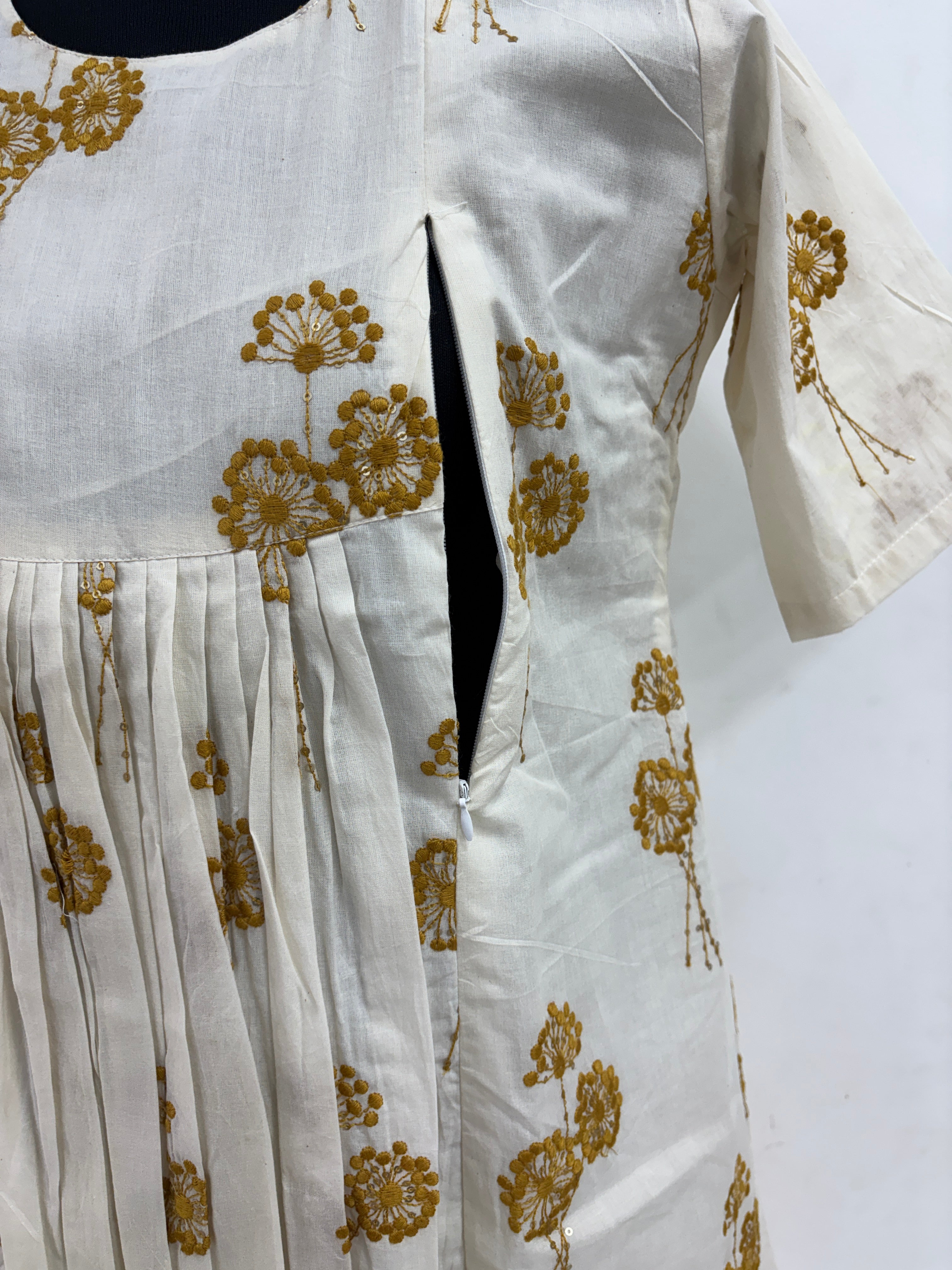 Cotton thread embroidery feeding Kurti